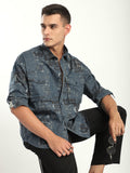Abstract Printed Shacket - Brown And Blue
