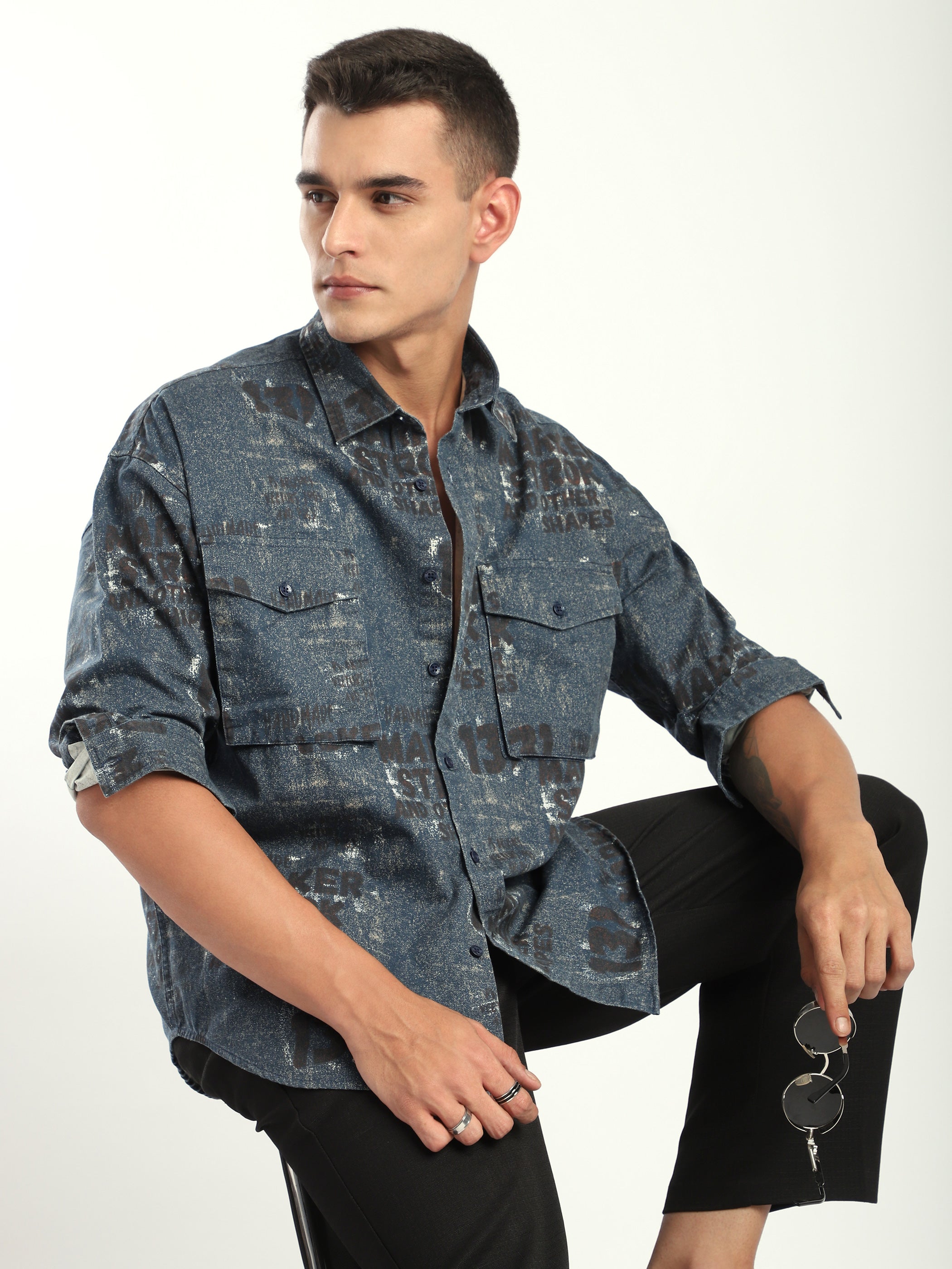 Abstract Printed Shacket - Brown And Blue
