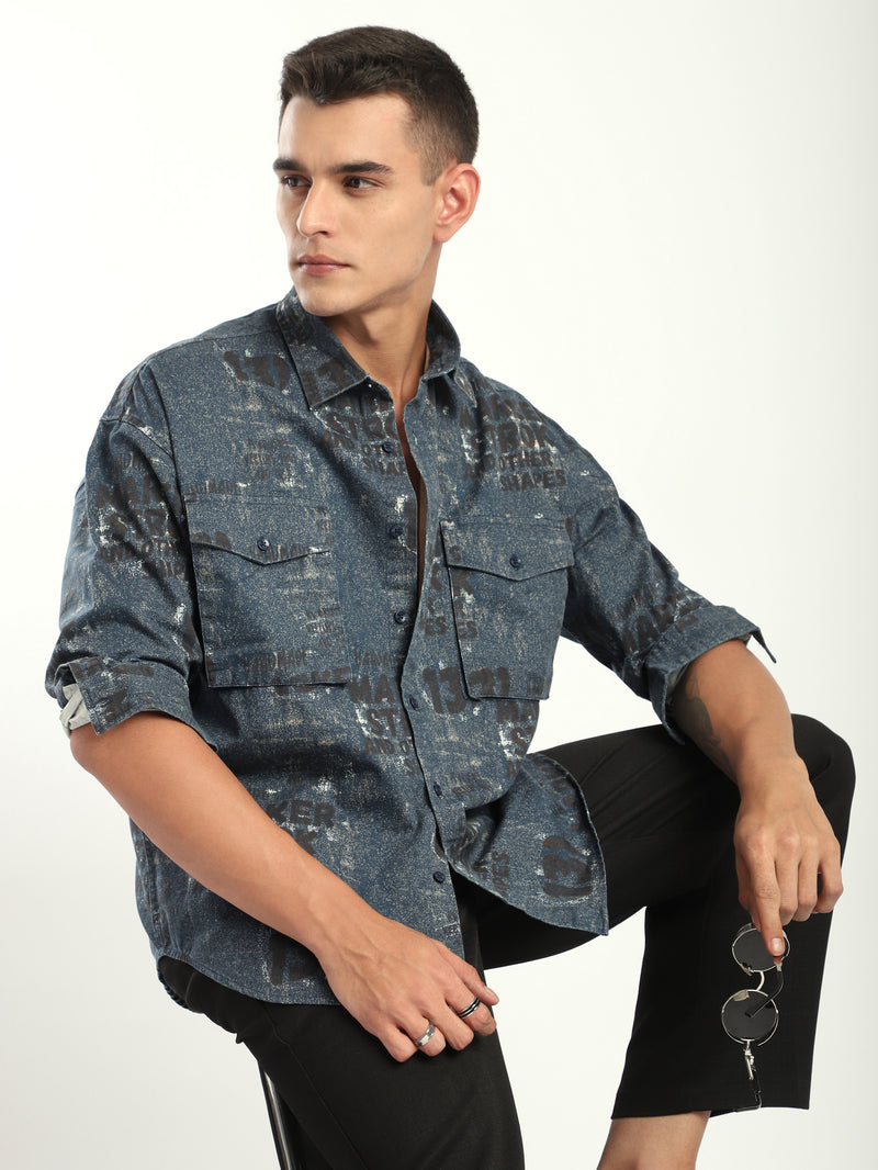 Abstract Printed Shacket - Brown And Blue