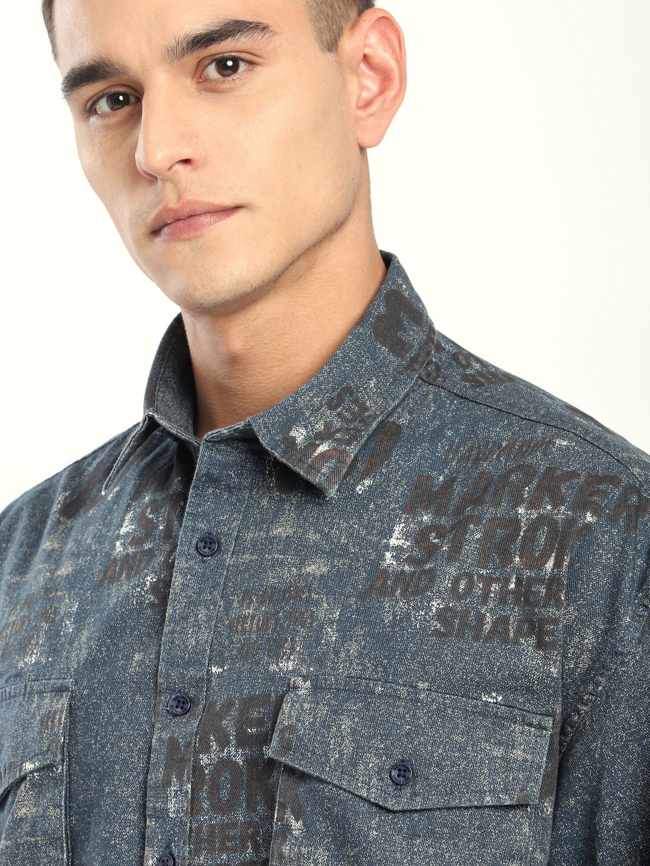 Abstract Printed Shacket - Brown And Blue