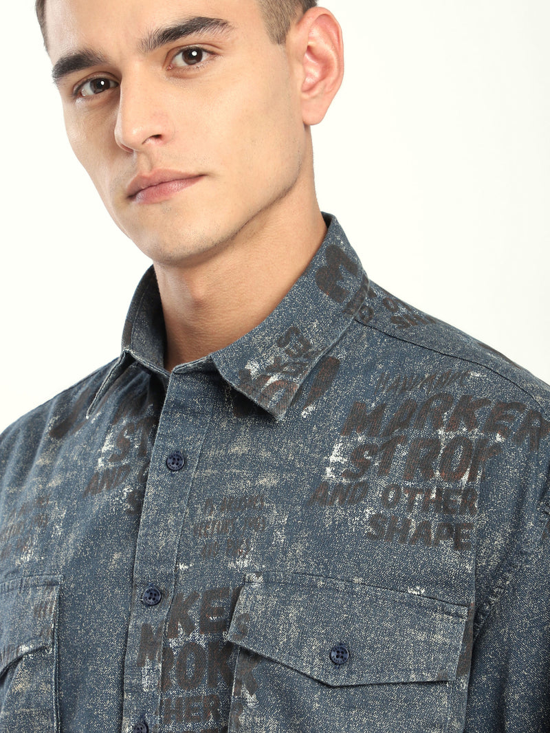 Abstract Printed Shacket - Brown And Blue