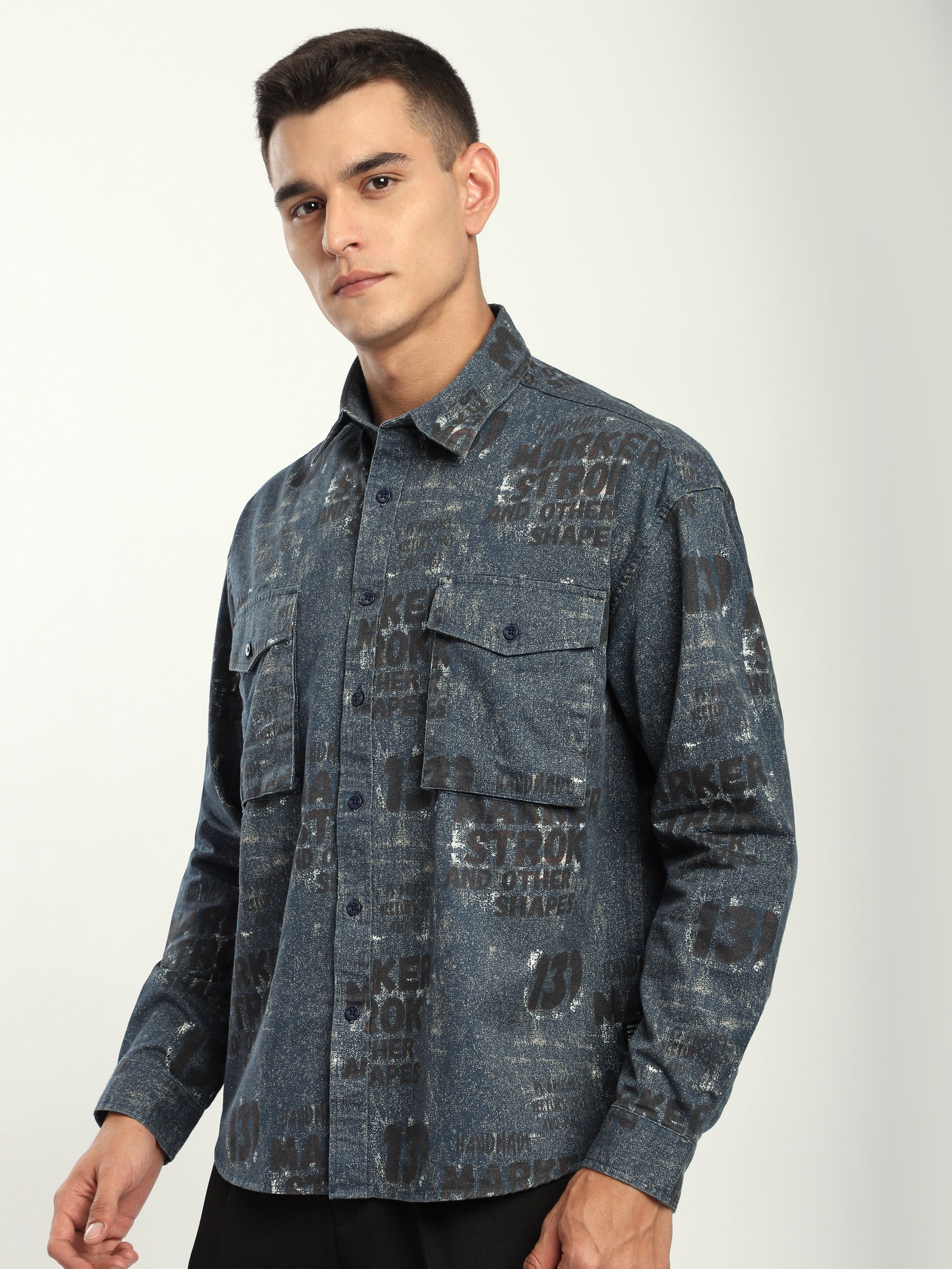 Abstract Printed Shacket - Brown And Blue