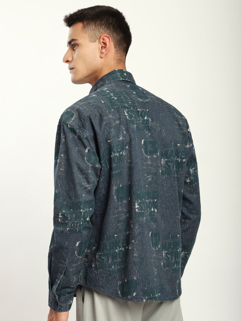 Abstract Printed Shacket - Green And Blue