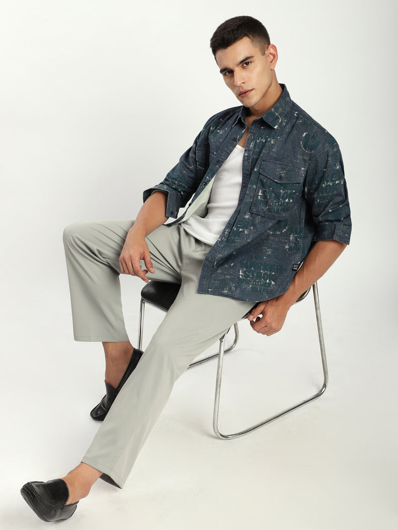 Abstract Printed Shacket - Green And Blue