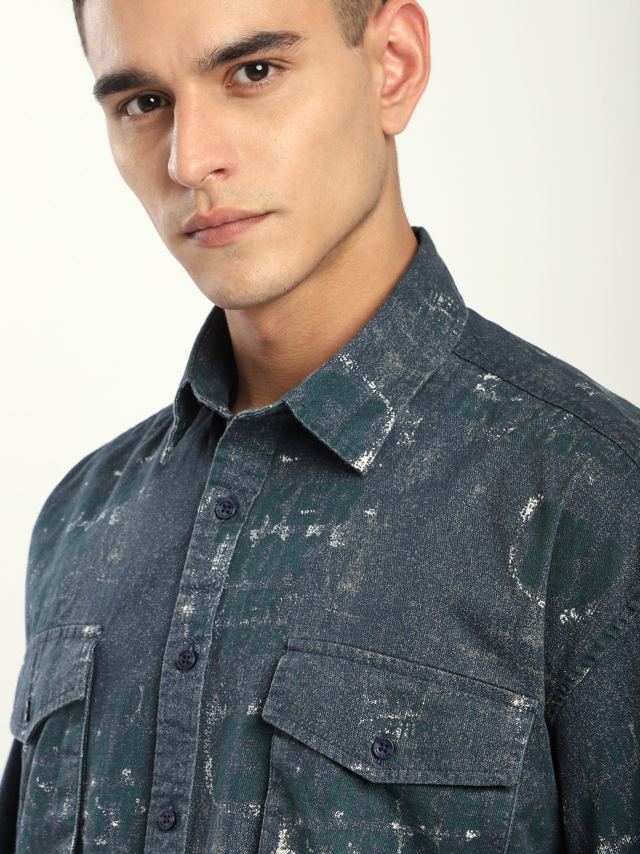 Abstract Printed Shacket - Green And Blue