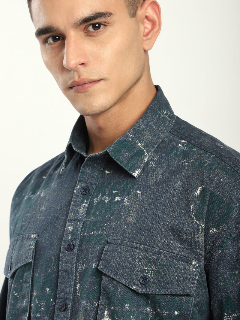 Abstract Printed Shacket - Green And Blue