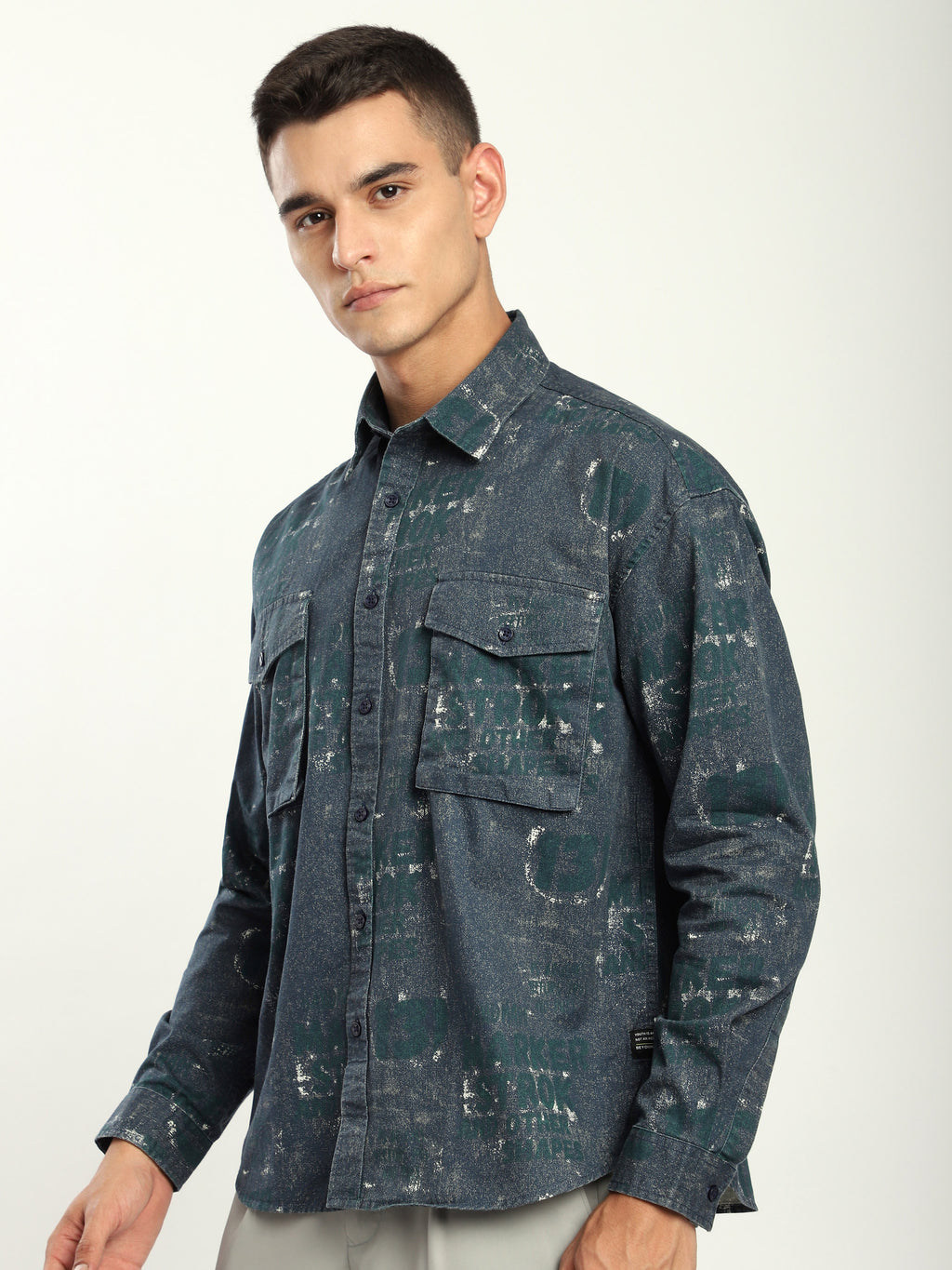 Abstract Printed Shacket - Green And Blue