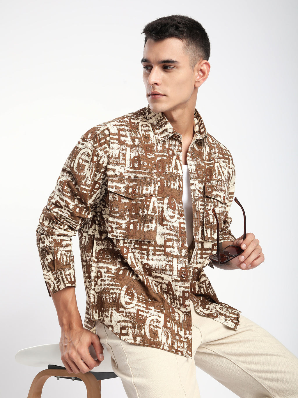 Crush Print Shacket - Brown