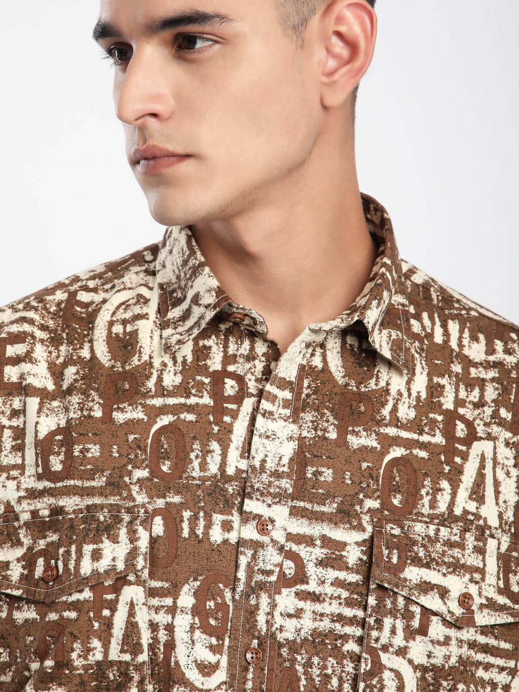 Crush Print Shacket - Brown