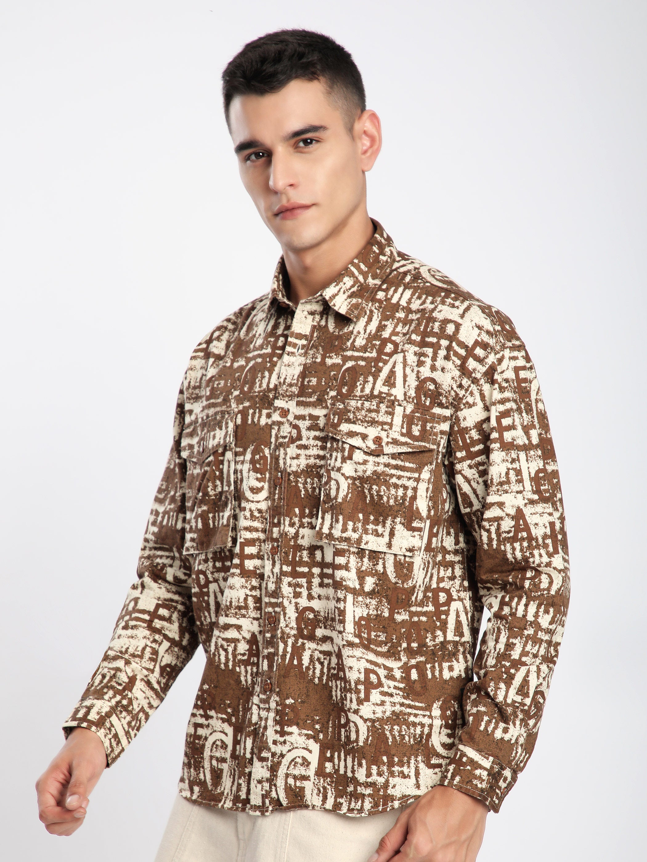 Crush Print Shacket - Brown