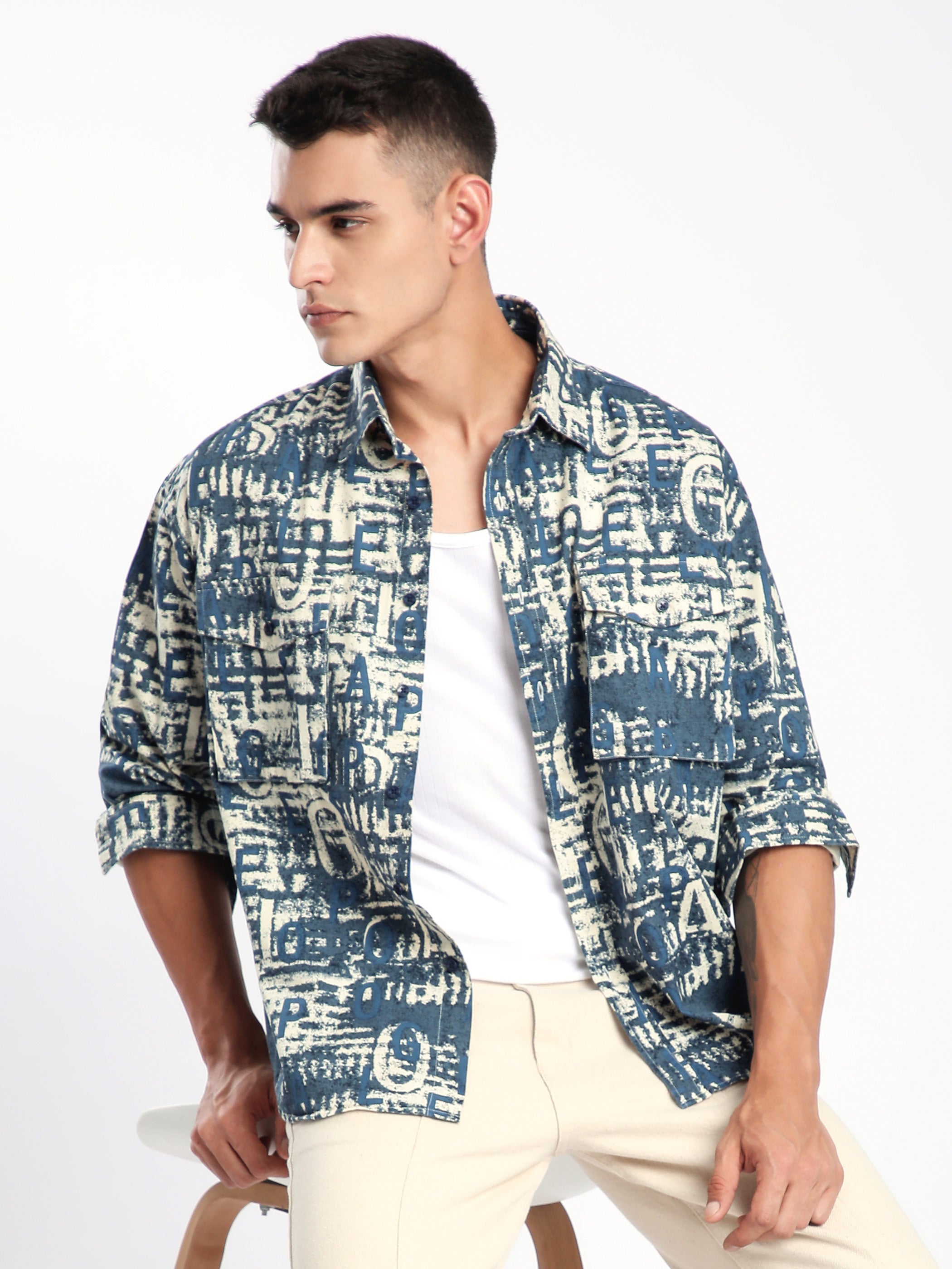 Crush Print Shacket - Savoy Blue