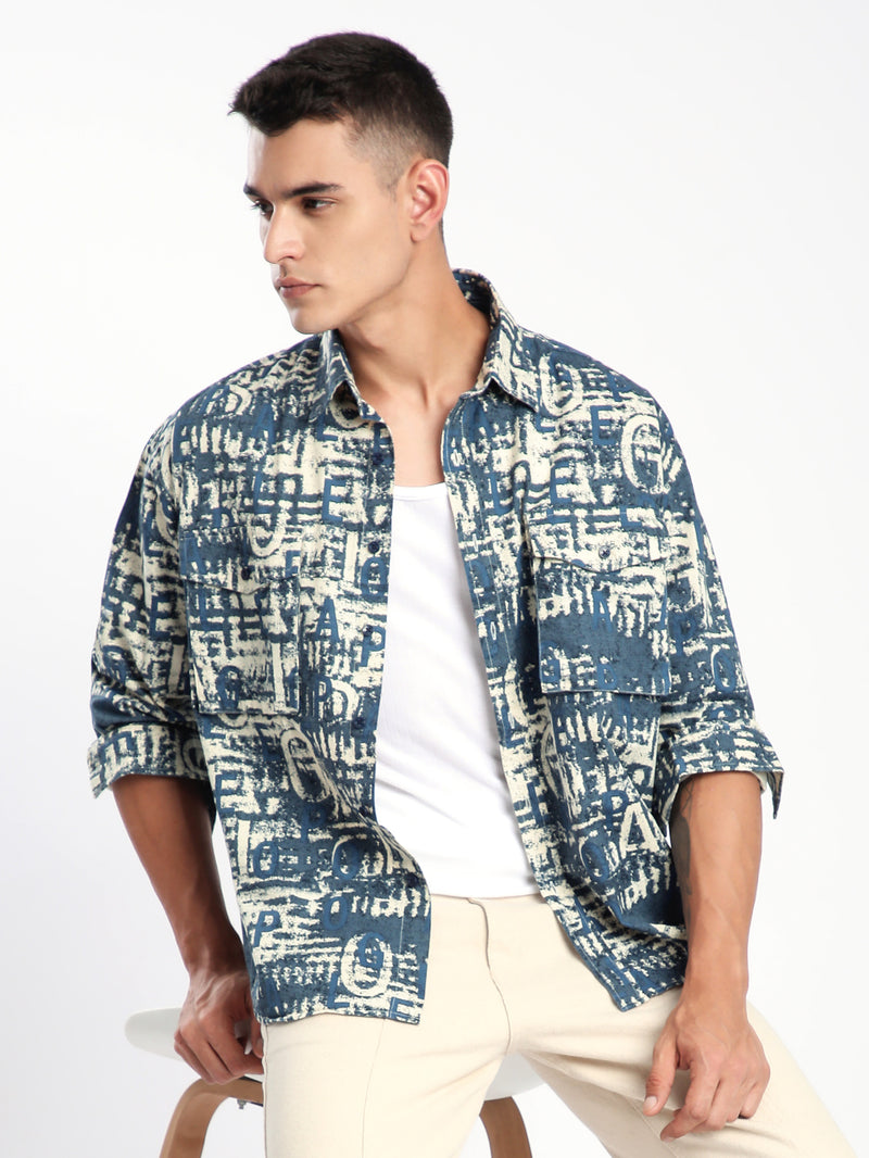 Crush Print Shacket - Savoy Blue