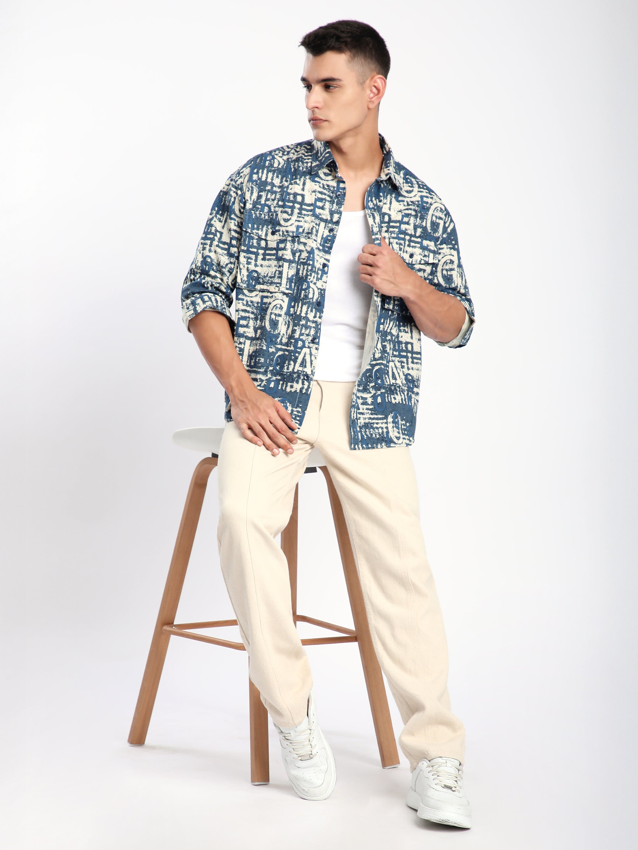 Crush Print Shacket - Savoy Blue