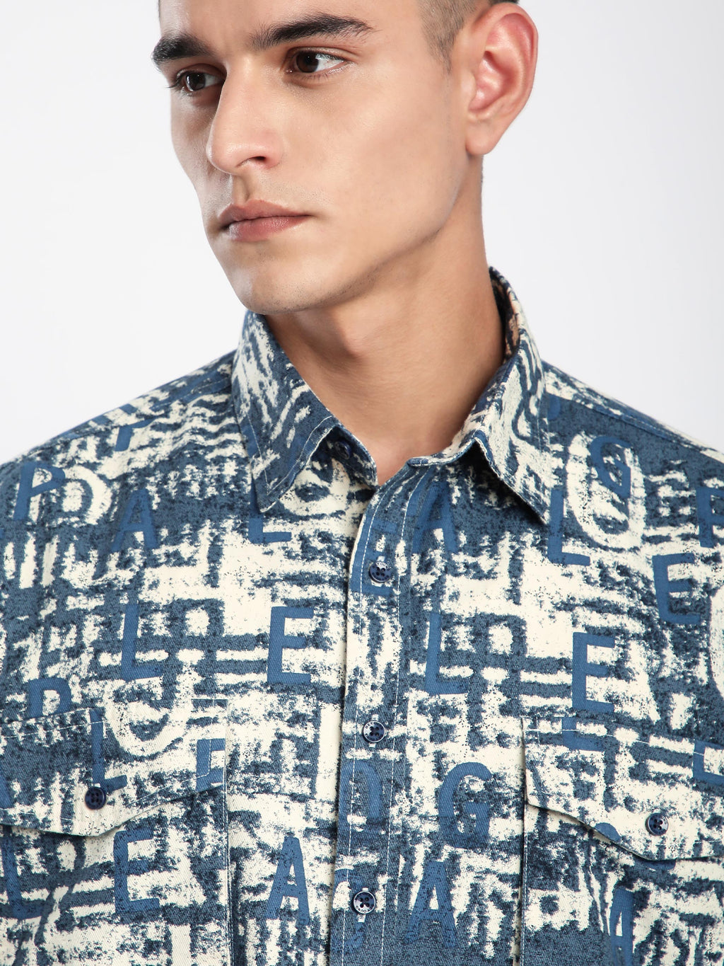Crush Print Shacket - Savoy Blue