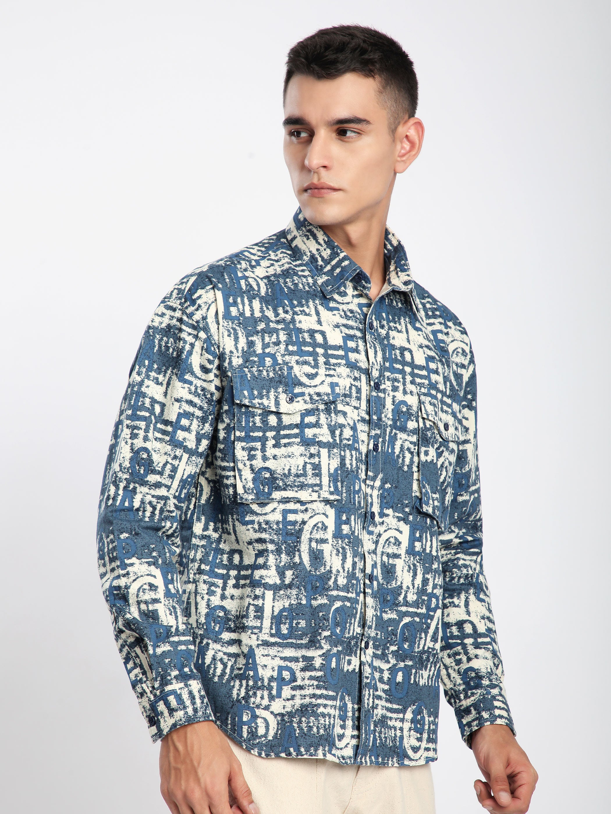Crush Print Shacket - Savoy Blue