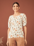 Belize Floral Balloon Sleeves Top - Multicolor