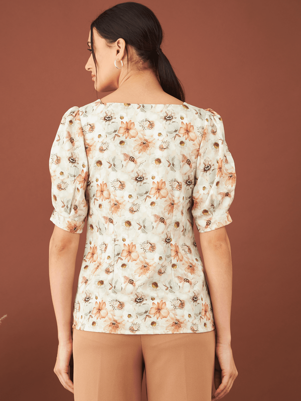 Belize Floral Balloon Sleeves Top - Multicolor