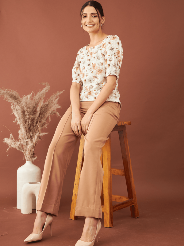 Belize Floral Balloon Sleeves Top - Multicolor