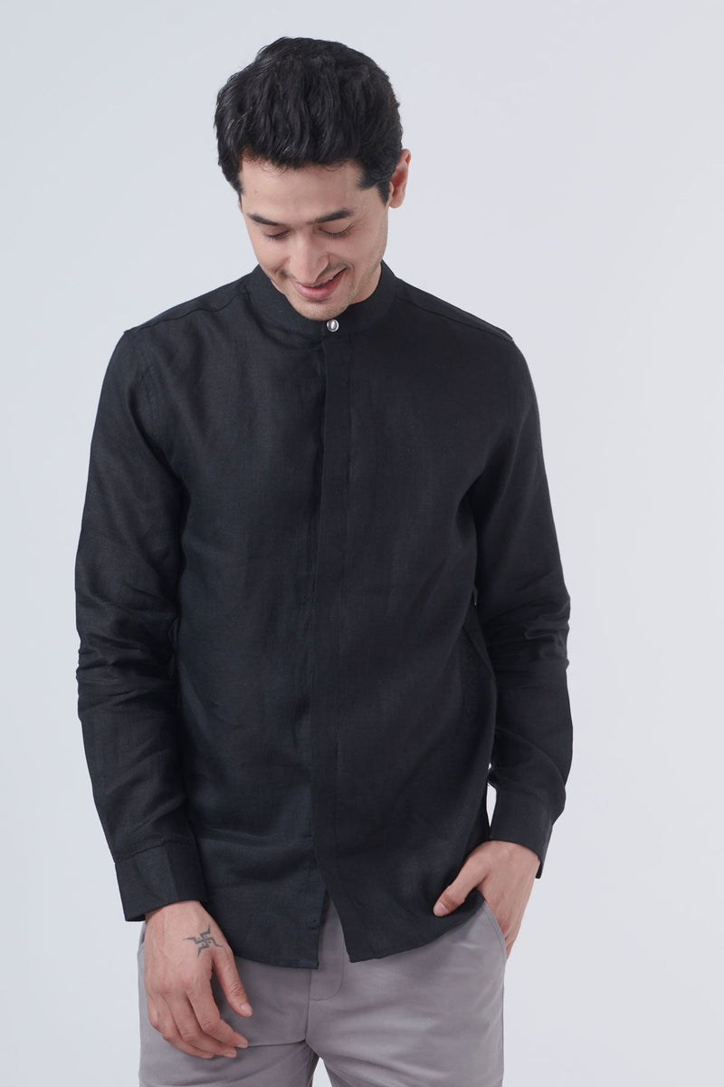 Black Night 100% Pure Linen Shirt - Regular fit