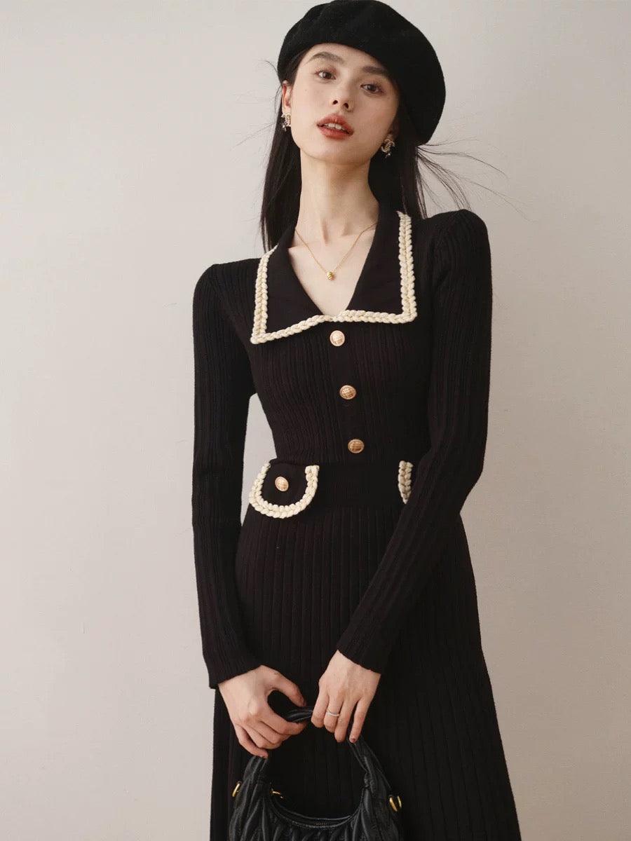Huller Woolen Bodycon Dress - Black
