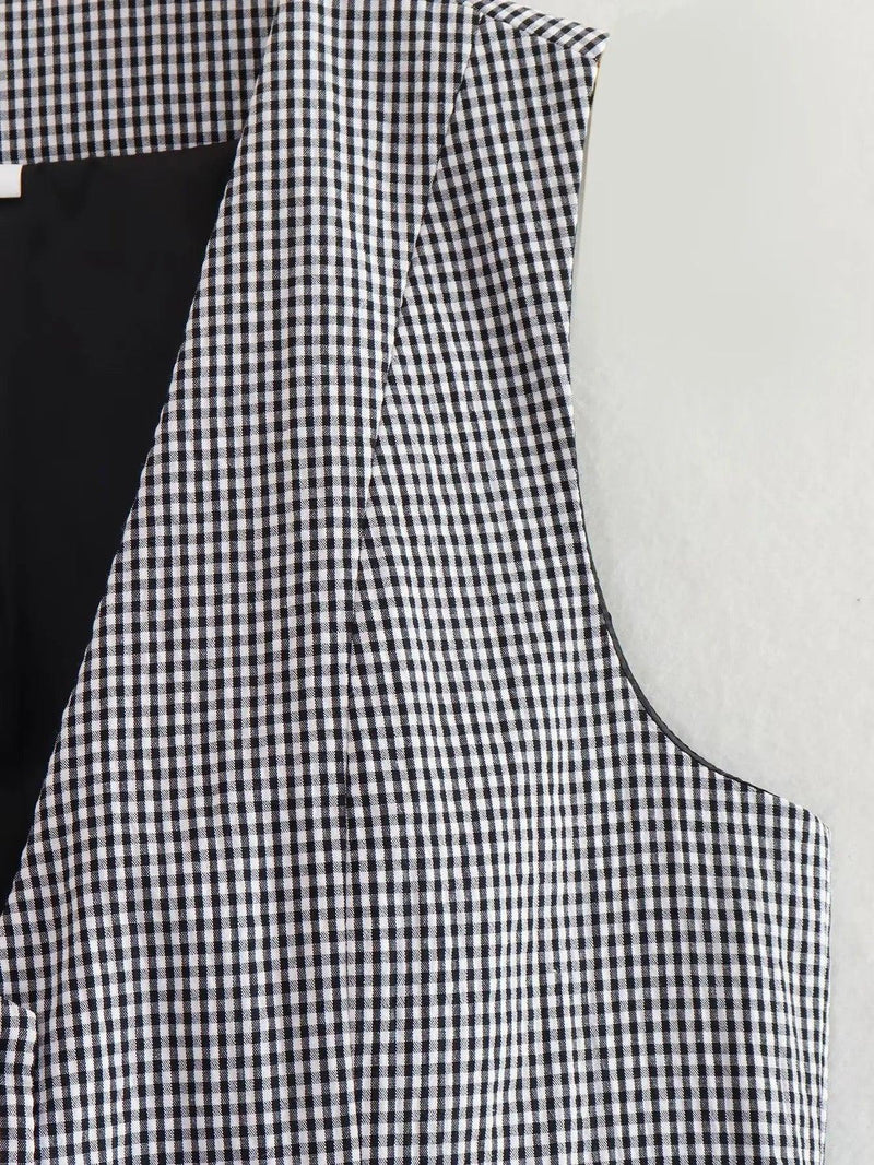 Gingham Print Statement Vest Tops