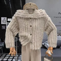 Kaya Cute Woolen Fur Sweater with Buttons - Beige