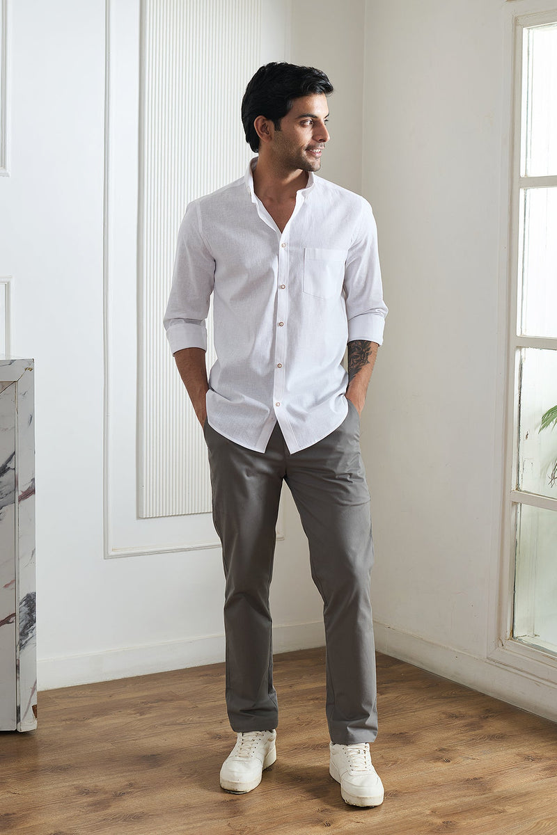 White Cotton Linen Shirt - Regular fit