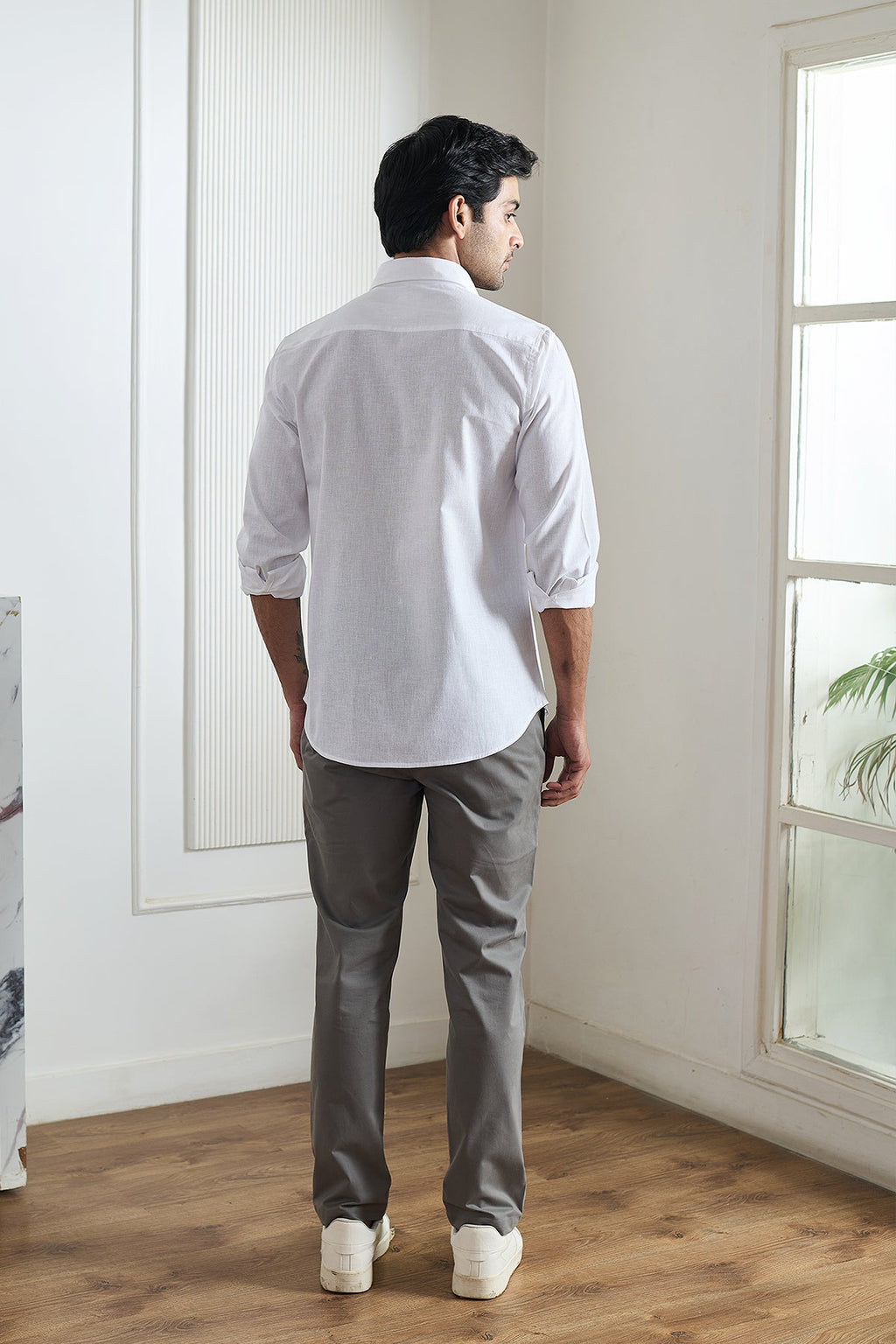 White Cotton Linen Shirt - Regular fit
