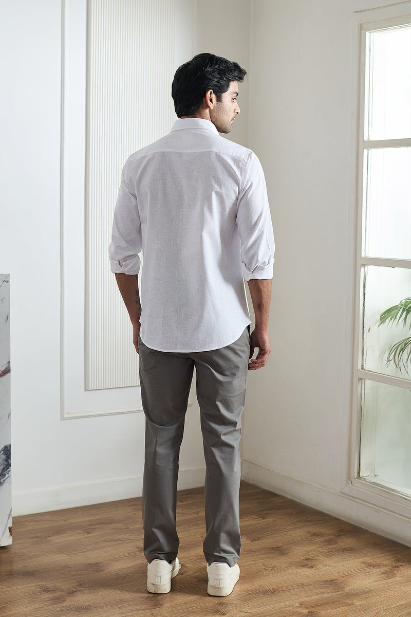 White Cotton Linen Shirt - Regular fit
