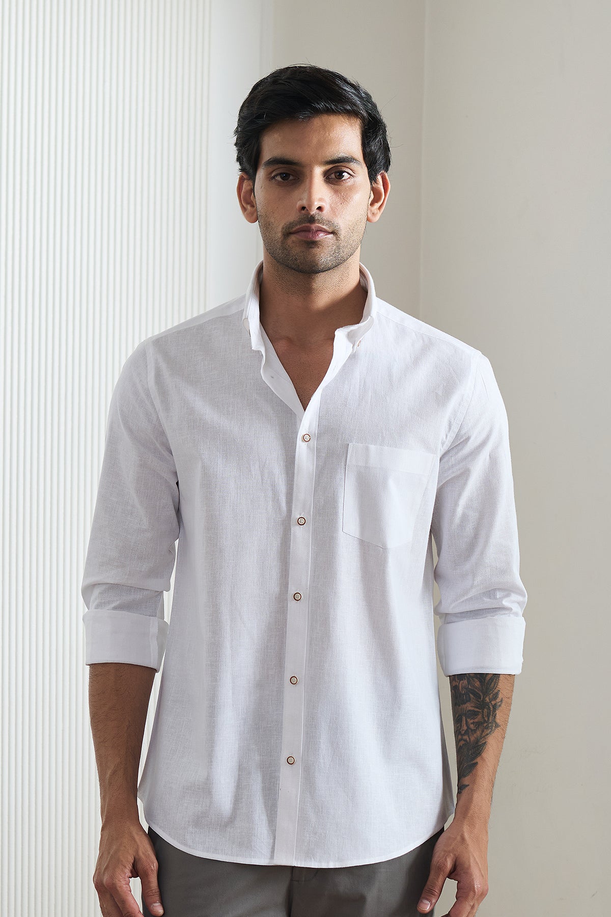 White Cotton Linen Shirt - Regular fit