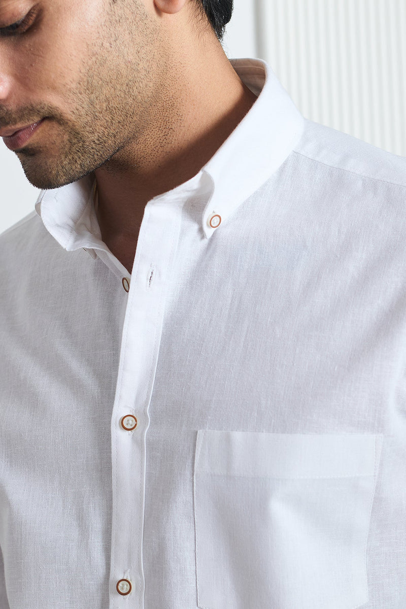 White Cotton Linen Shirt - Regular fit