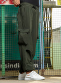 Olive Baggy Fit  Parachute Cargo Trousers