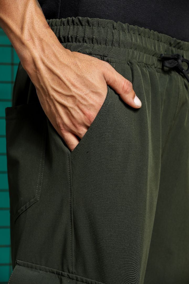 Olive Baggy Fit  Parachute Cargo Trousers