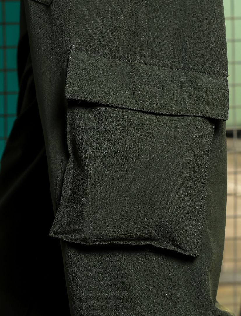 Olive Baggy Fit  Parachute Cargo Trousers