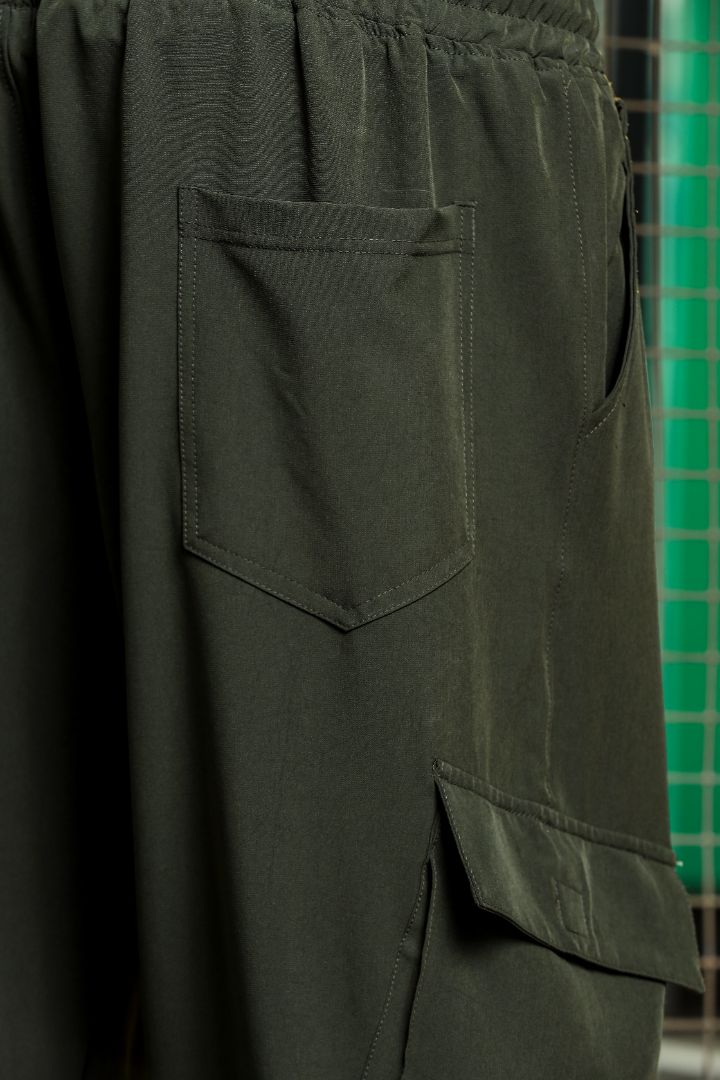 Olive Baggy Fit  Parachute Cargo Trousers