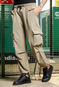 Beige Baggy Fit 6-Pocket Parachute Cargo Trousers