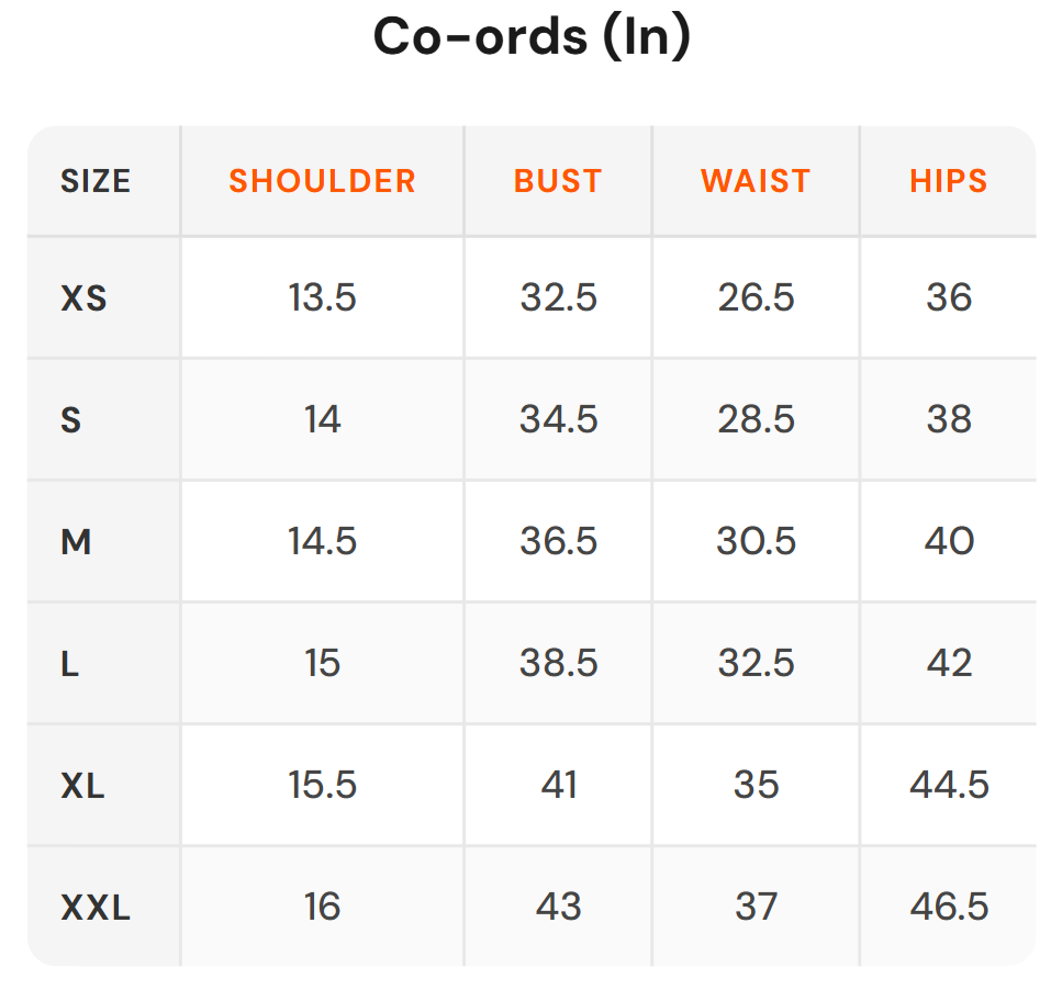 Size chart - Zink London|Women's Co-ords