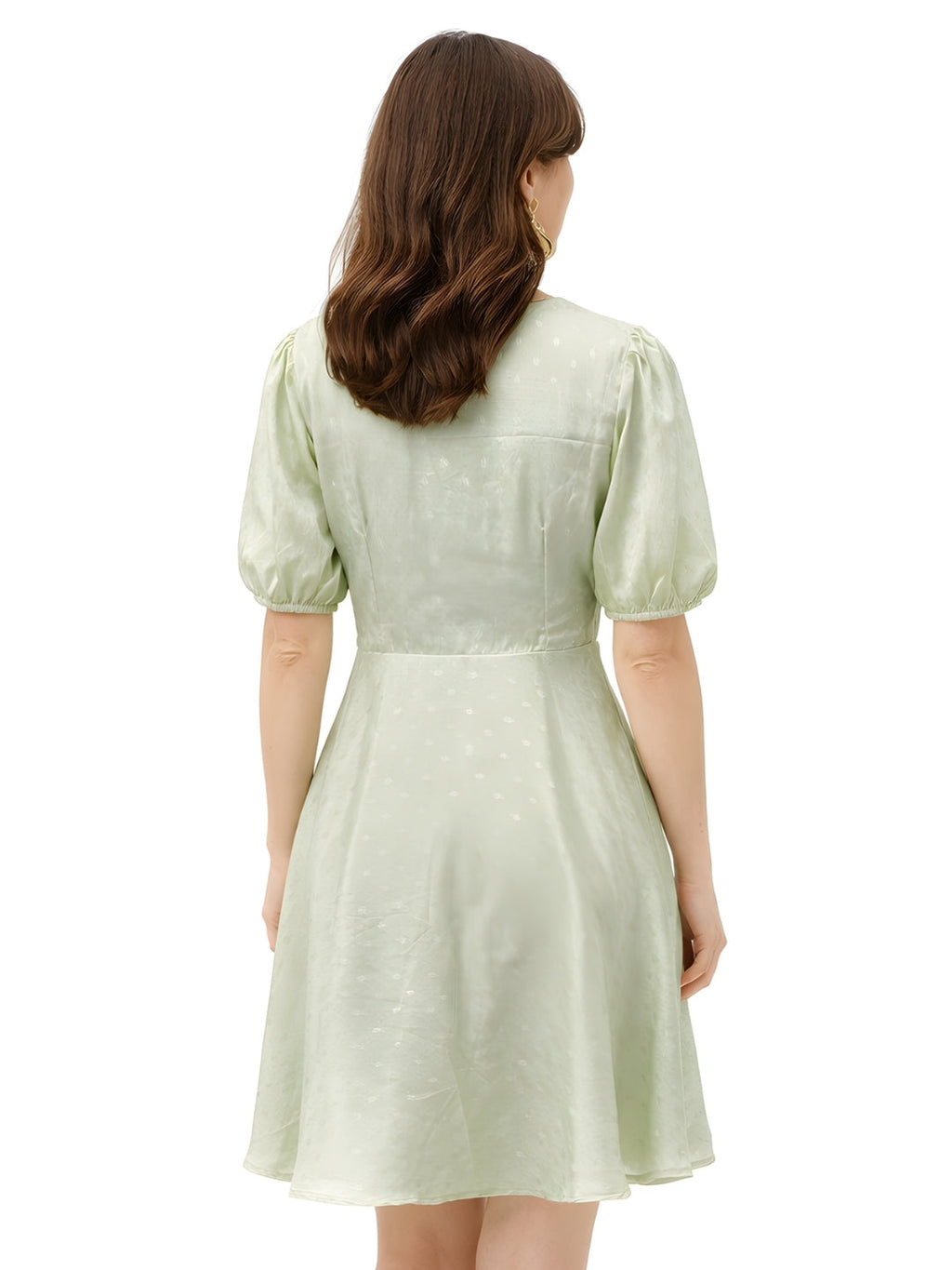 Green Self Design Short Sleeves Short Dress