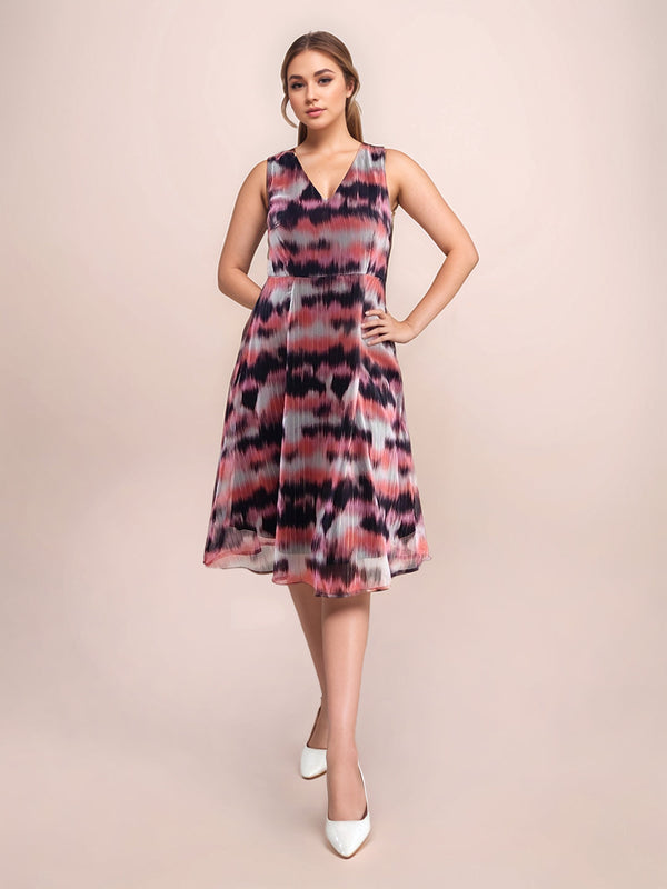 Multi Printed V-Neck Sleeveless Midi