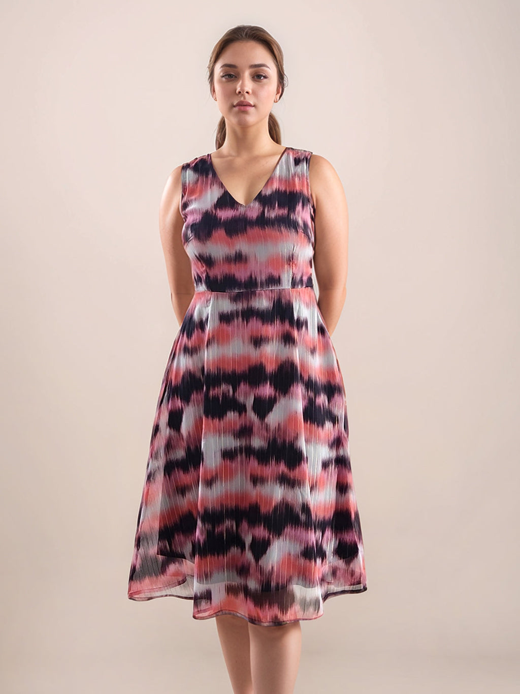 Multi Printed V-Neck Sleeveless Midi