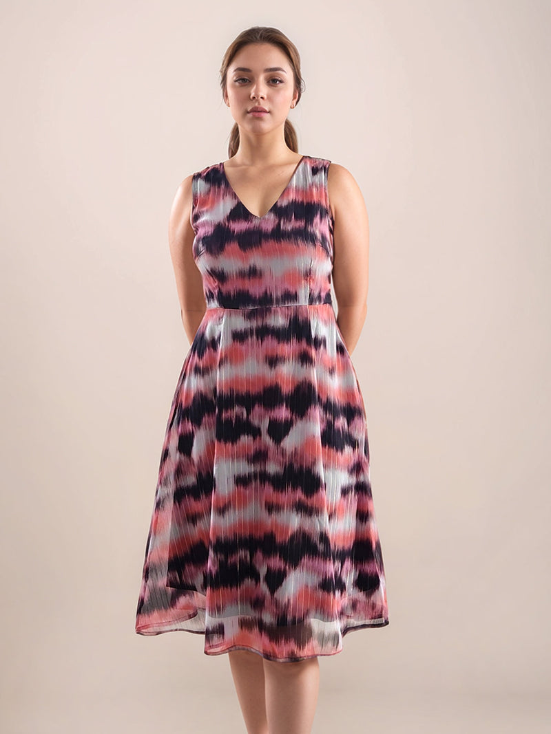 Multi Printed V-Neck Sleeveless Midi