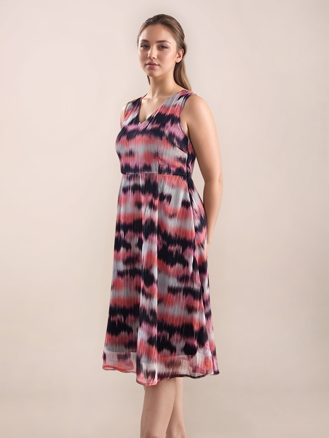Multi Printed V-Neck Sleeveless Midi