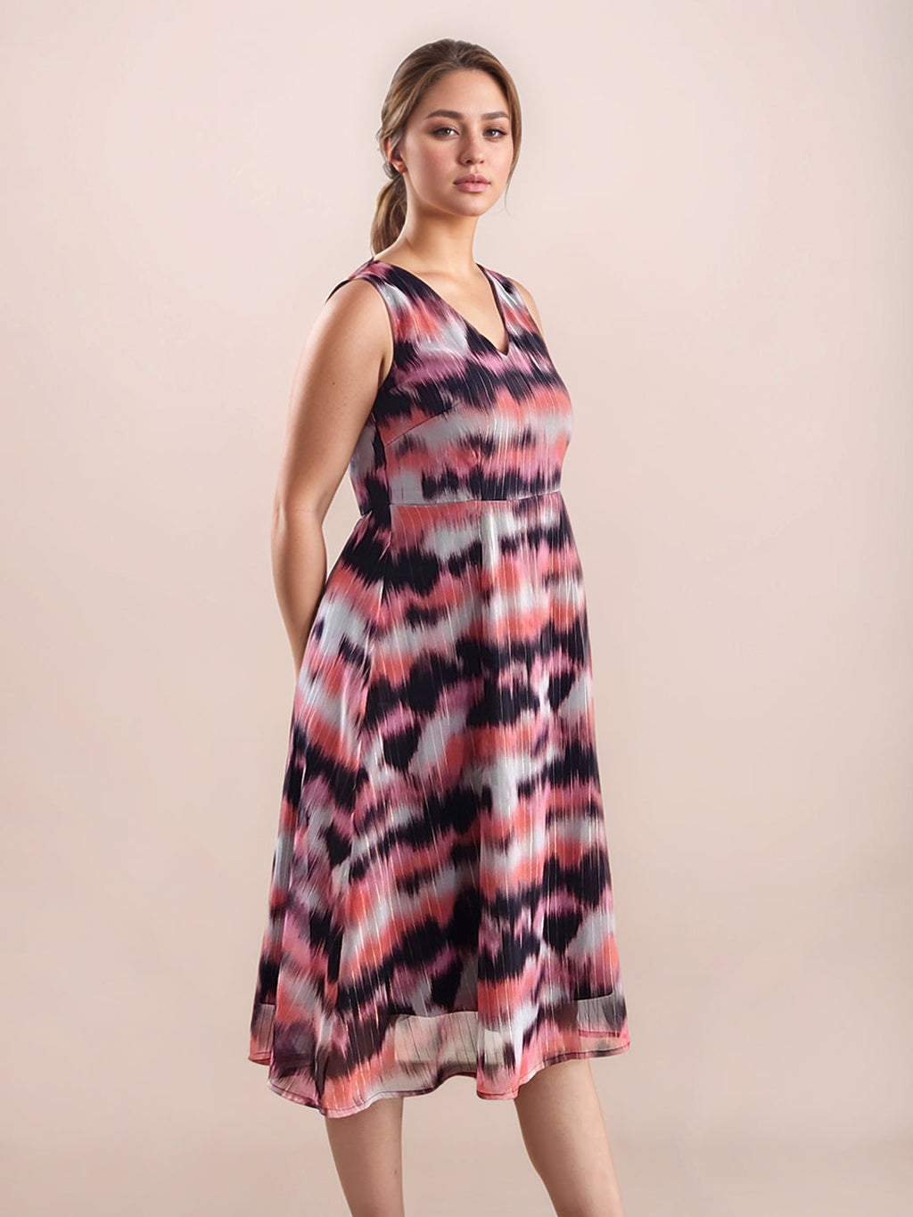 Multi Printed V-Neck Sleeveless Midi
