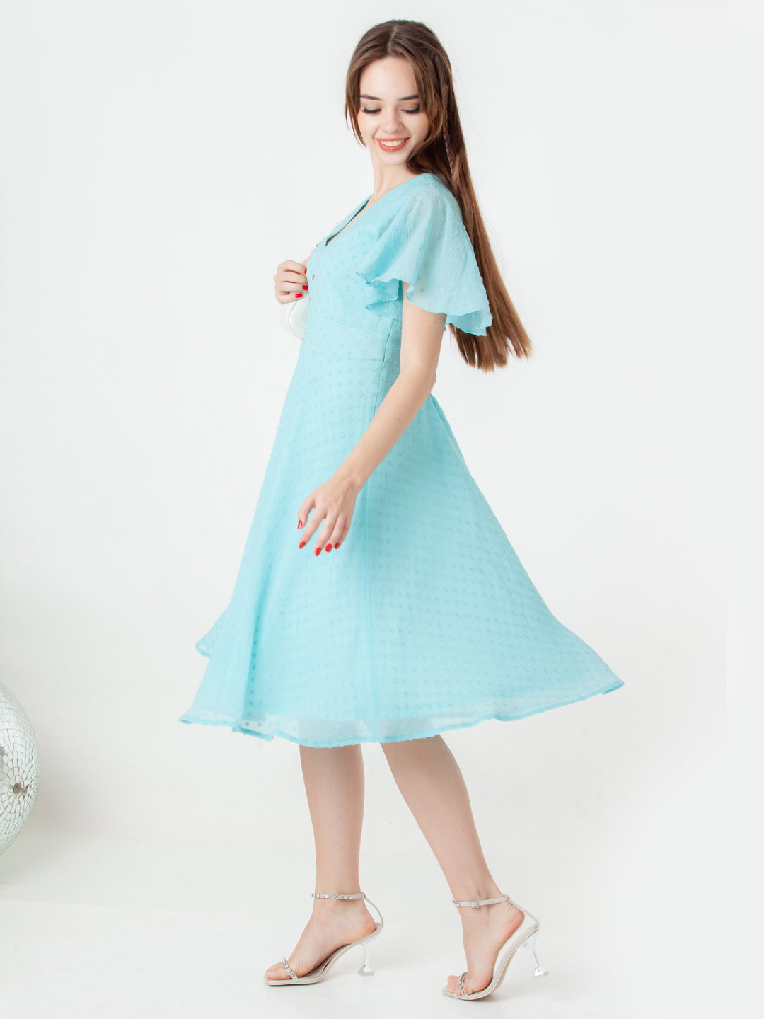 Blue Self Design Regular Midi Dress