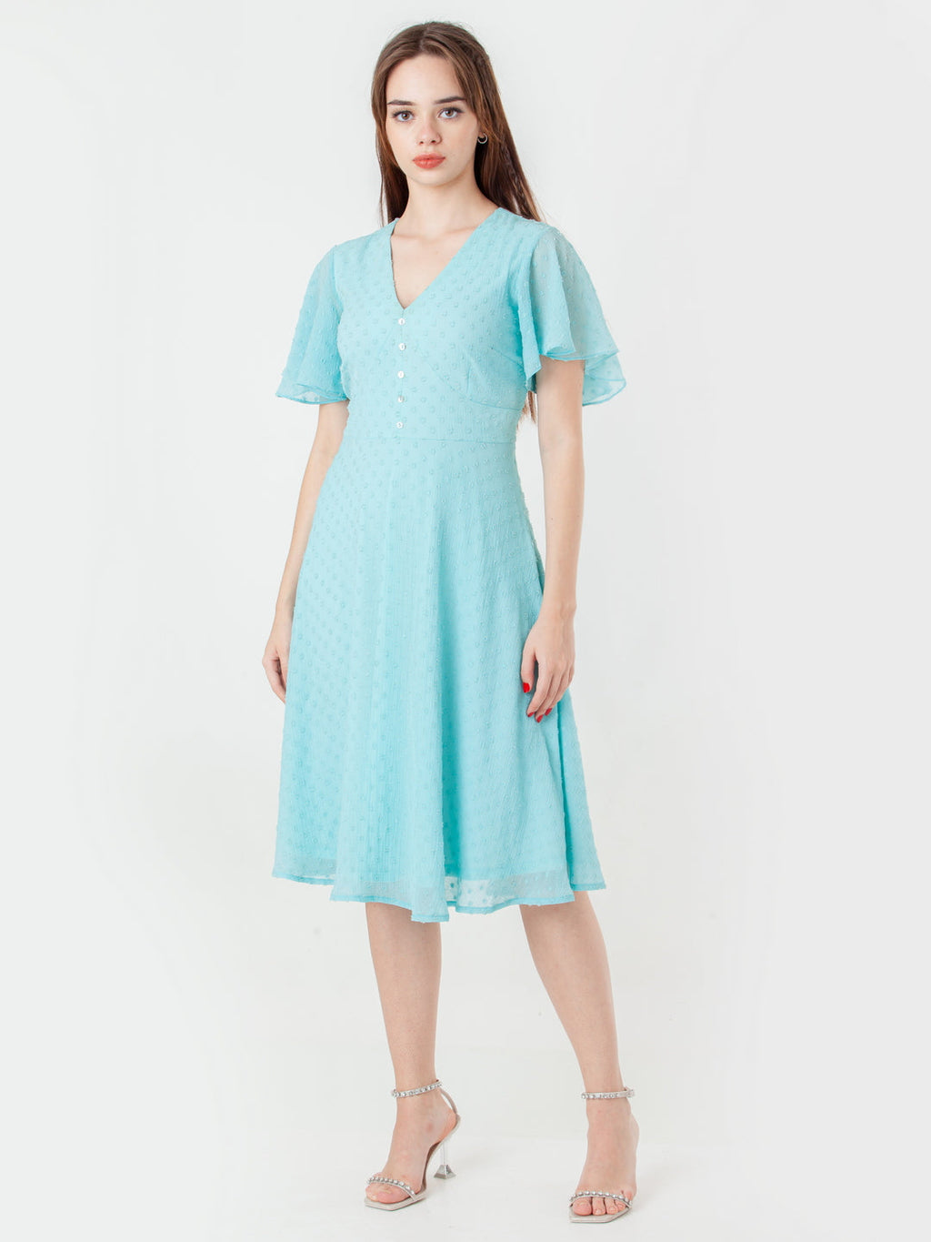 Blue Self Design Regular Midi Dress
