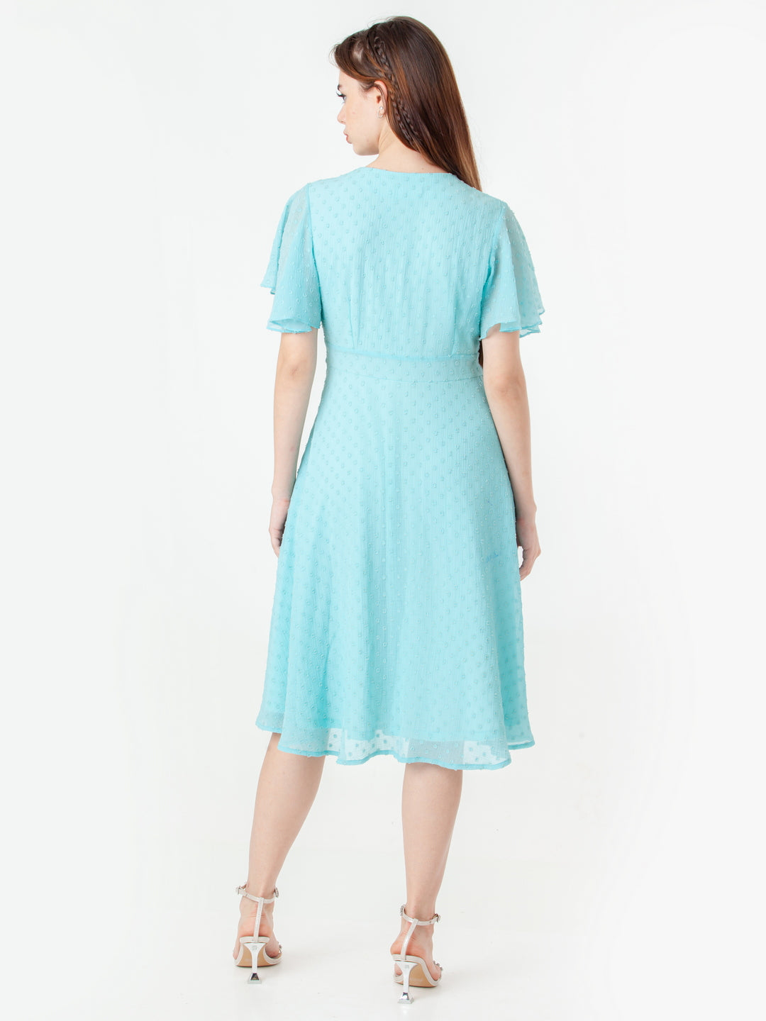 Blue Self Design Regular Midi Dress