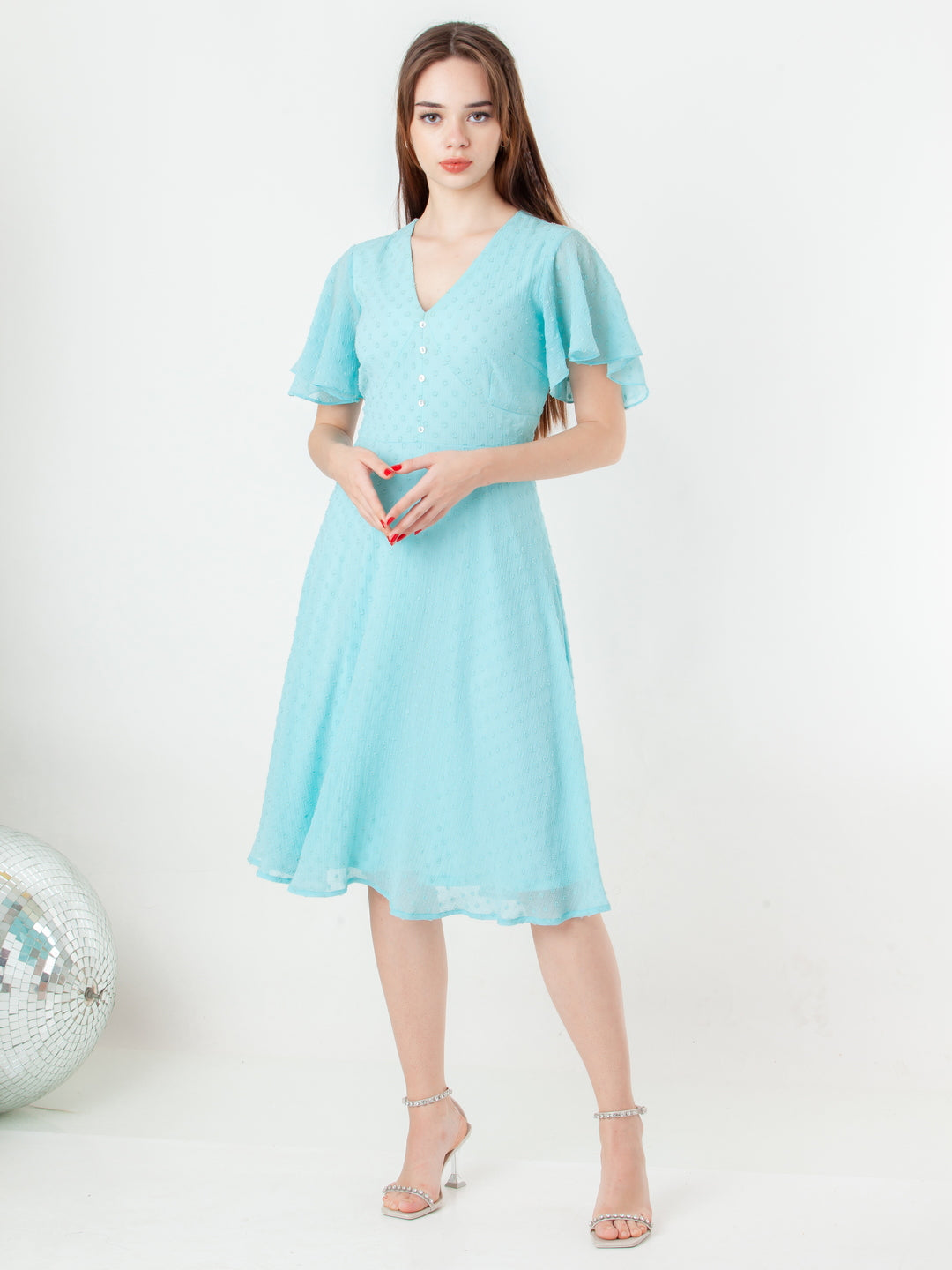 Blue Self Design Regular Midi Dress