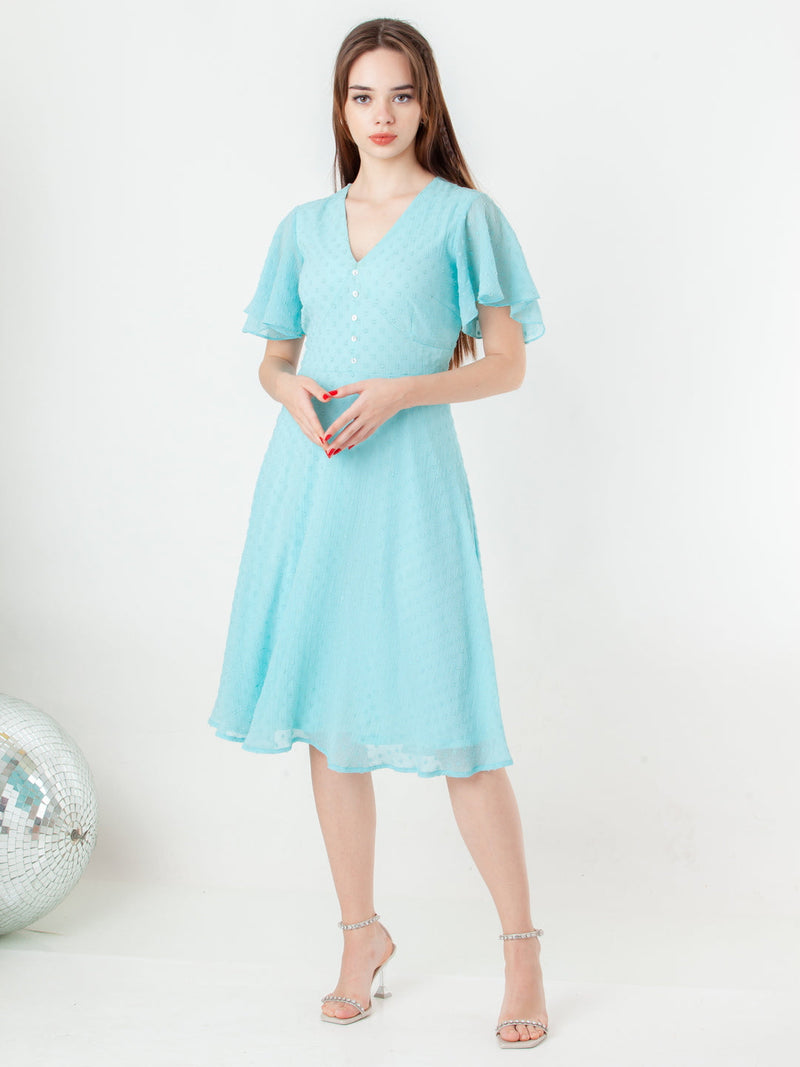 Blue Self Design Regular Midi Dress