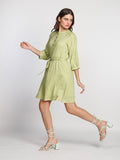 Green Solid Above Knee Dress
