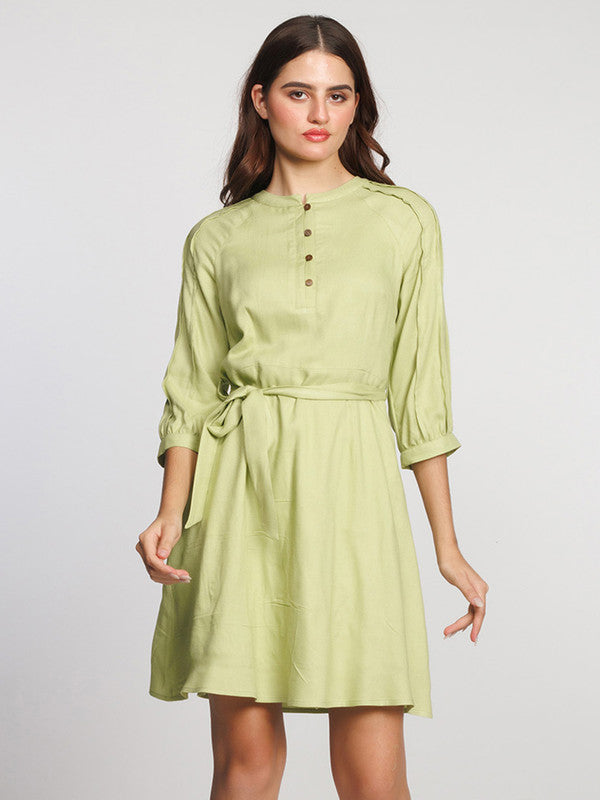 Green Solid Above Knee Dress